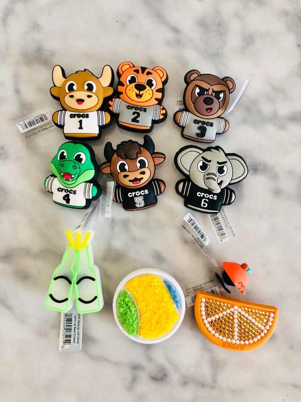 NWT Lot of 10 Crocs Jibbitz Charms Retired Numbered Sports Animals Light-Up Beer